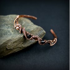 Miedziana bransoleta cuff z turmalinem i onyksem