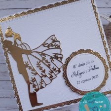 Kartka ślubna w bieli i złocie, personalizacja