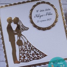Kartka ślubna w bieli i złocie, personalizacja 2