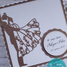 Kartka ślubna w bieli i kraftowym brązie, personalizacja