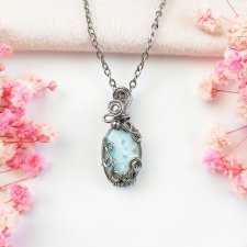 Naszyjnik Larimar stal chirurgiczna wisiorek handmade wirewrapping