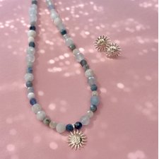 Naszyjnik choker z akwamarynu ze słoneczkiem srebrnym