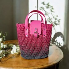 Torebka kuferek handmade – ombre, skórzane dodatki, wodoodporna