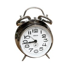 Srebrny budzik mechaniczny metalowy Anker, Niemcy, lata 70.