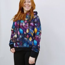 Bluza damska kangurka FIOLETOWE LIŚCIE NOCĄ