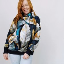 Bluza damska WIOLA złote liście na turkusie