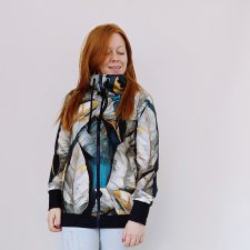 Bluza damska rozpinana złote liście na turkusie