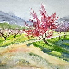 Kwiat brzoskwini originalna akwareli A4