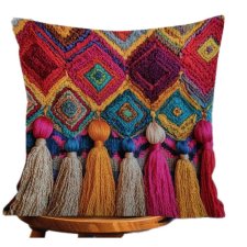Poszewka na poduszkę w stylu boho kolorowa wyszywana