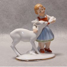Gerlod TETTAU Porcelanowa Figura Dziewczynka z sarenką Bavaria Bardzo ładna!