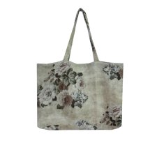Duża torba lniana w kwiaty, shopper, torebka