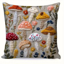 Poszewka na poduszkę w stylu Vintage dwustronna Muchomor Las prezent Cottage Folk kwiaty Woodland