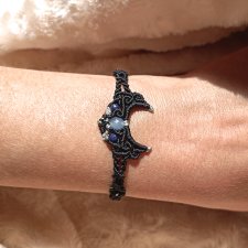 LUNULA księżyc Lapis Lazuli i Jadeit w makramie bransoletka pleciona czarna