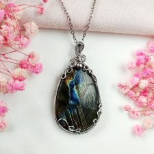Naszyjnik Labradoryt Spektrolit stal chirurgiczna wisiorek handmade wirewrapping