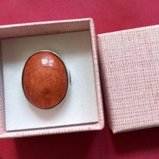 Silver  925 koral naturalny i srebro duży efektowny pierścień