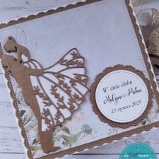 Kartka ślubna w szarościach i kraftowym brązie, personalizacja