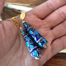 LAZUROWE CLOISONNE I ZŁOTO - AUTORSKIE KOLCZYKI - NOWE