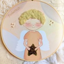 pastelowy obrazek z aniołkiem, personalizowana pamiątka dla dziecka