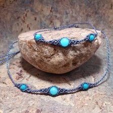 TRIO amazonit i agat w makramie bransoletka i choker pleciony z kamieniami