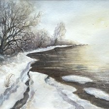 Stare drzewo nad rzeką 42x30cm original akwareli
