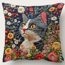 Czarny kot Poszewka na poduszkę w stylu Vintage dwustronna kotek prezent cat