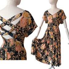 Piękna sukienka maxi Vintage w róże Floral Cottage