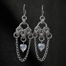 Kolczyki chainmaille z serduszkami stal chirurgiczna szkło unikatowe!