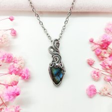 Naszyjnik Labradoryt Mini 4 stal chirurgiczna wisiorek handmade wirewrapping
