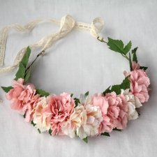 Różany Obłok – wianek na głowę z dużymi kwiatami, ślubny, boho, handmade