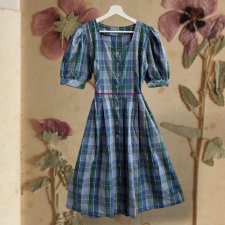 Vintage retro Dress 80s cottagecore boho gingham print