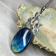 Naszyjnik Magia światła z labradorytem w roślinnej koronie a1129