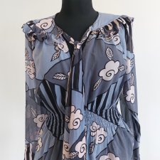 Cela Birtwell jedwabna bluzka z długimi rękawami  wiązana  S 36 retro styl