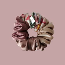 Gumka jedwabna, scrunchie, frotka wiosenne kwiaty brudny róż MAXI