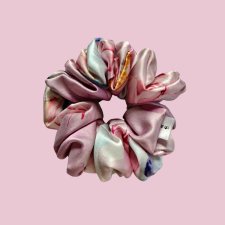 Gumka jedwabna, scrunchie, frotka wiosenne kwiaty MAXI