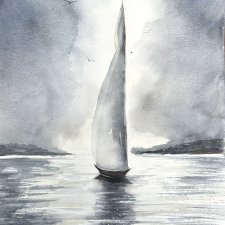 Żaglówka na morzu. Akwarela 42*30 cm