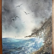 Wybrzeże morskie Original Akwarela 42x30cm