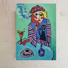 obraz do salonu olejny portret babci z kotem