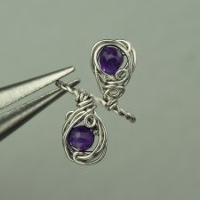 Pierścionek regulowany ametyst, wire wrapping, stal chirurgiczna