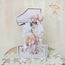 Urodzinowa kartka cyferka na roczek "Cotton Girl 1" GOTOWA
