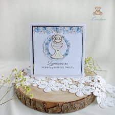 Zaproszenia ręcznie robione na pierwszą komunię świętą, komunijne "Azure Flower"