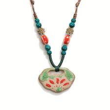 Unikalny naszyjnik Handmade Boho Etno Lato na prezent ceramiczna zawieszka