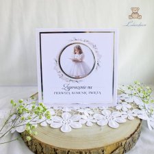 Zaproszenia ręcznie robione na pierwszą komunię świętą komunijne "Lily Flower Girl"
