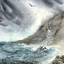 Wybrzeże morskie Original Akwarela 42x30cm