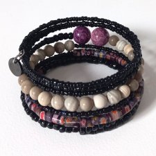 Bransoletka Owijka Krzemień pasiasty i Millefiori