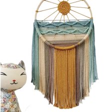 Makrama boho handmade zawieszka ścienna koło musztardowa pastelowa
