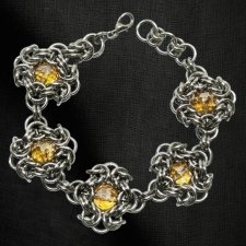 Ręcznie robiona bransoletka chainmaille stal chirurgiczna szkło