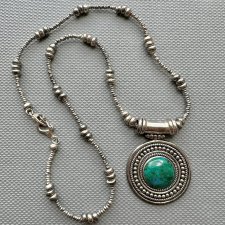 Vintage Navajo Green Turquoise Sterling Silver Necklace ❀ڿڰۣ❀ Srebro i Turkus Ręczna praca