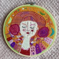 Haft portret tamborek kobieta pomarańczowe tło