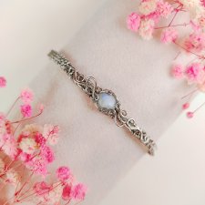 Bransoletka Kamień Księżycowy sztywna stal chirurgiczna handmade wirewrapping