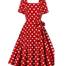 Plus Size 50s Pin-Up Dress – Red Polka Dot Retro Swing Dress with Bow, Rockabilly , Square Neck, XXL